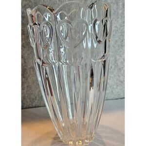 Vase Hearts Crystal Clear 24% lead crystal 7.5" tall  Tapered Made in USA Love